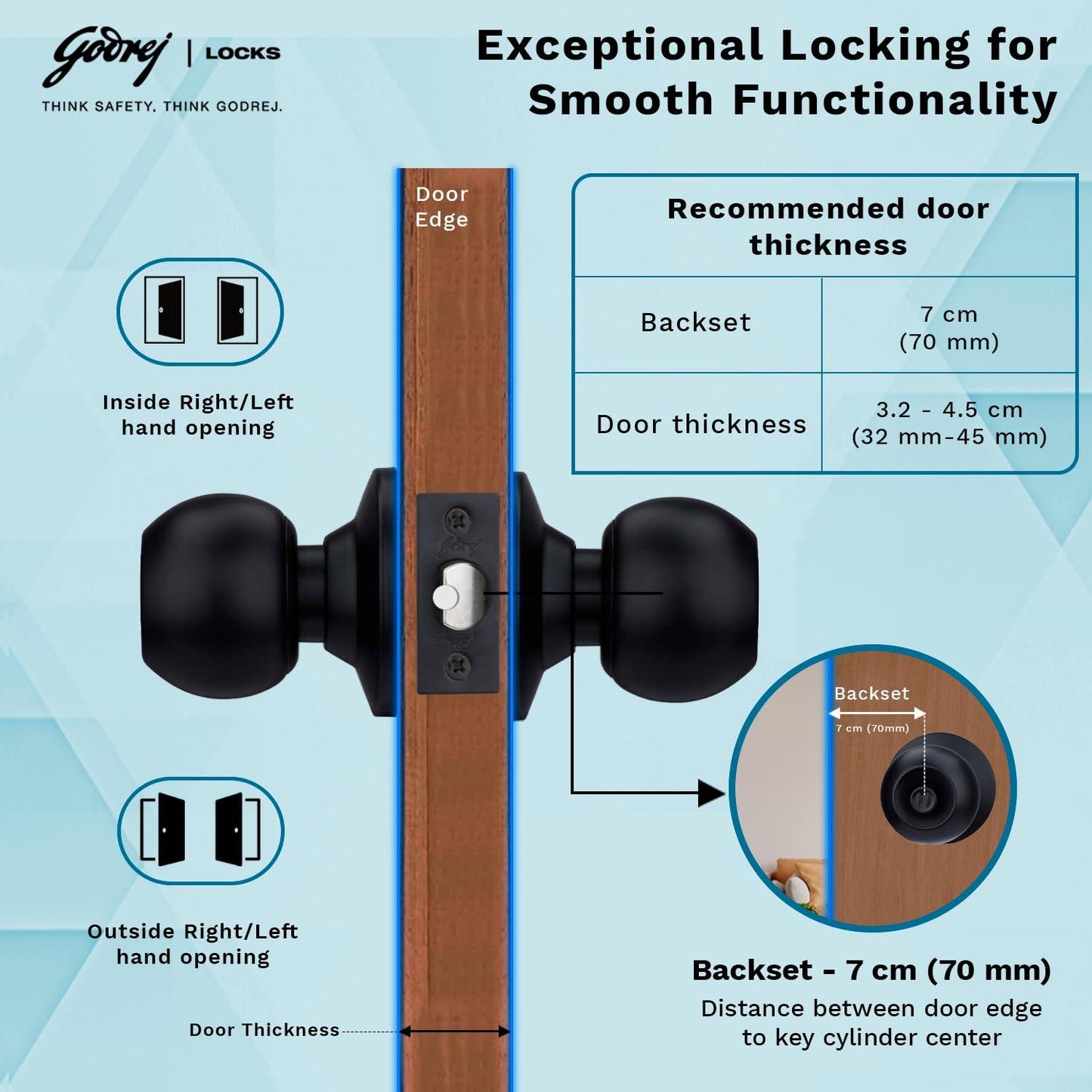 Classic Keyed Cylindrical Locks for entrance - 60mm backset - Metior