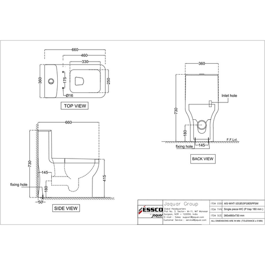 Aspire Rimless Single Piece WC - Metior